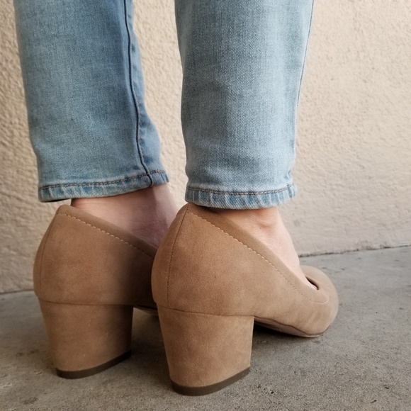 Taupe Vegan Suede Round Toe Chunky Heel Pump - Picture 4 of 8